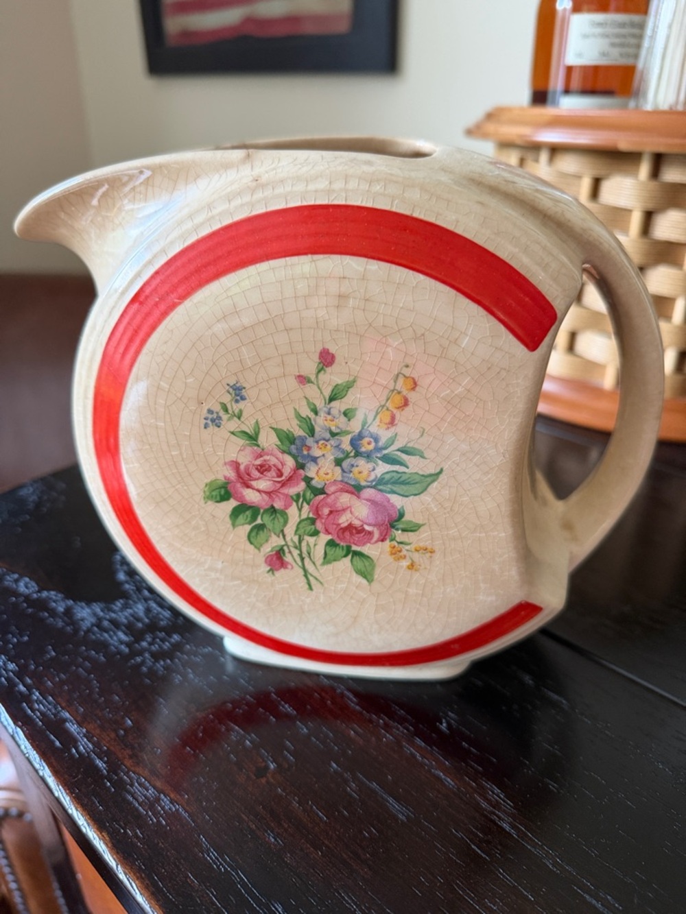 Vintage 1940s Art Deco Floral Ceramic Pitcher